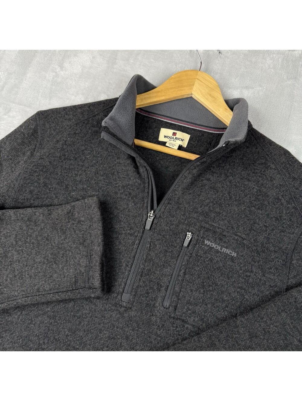 Woolrich Quarter Zip Fleece Pullover Men Size XL Charcoal Outdoor Sweater Casual
